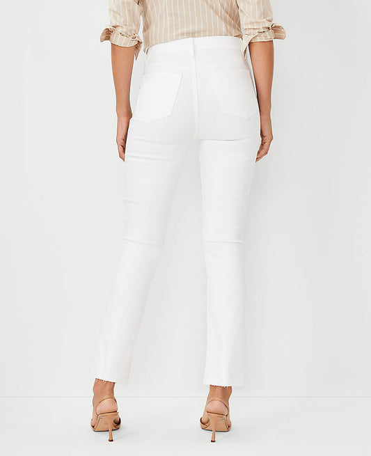 Jean boot crop taille haute sculptant en blanc