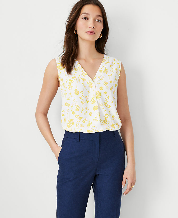 Floral Mixed Media Pleat Front Top
