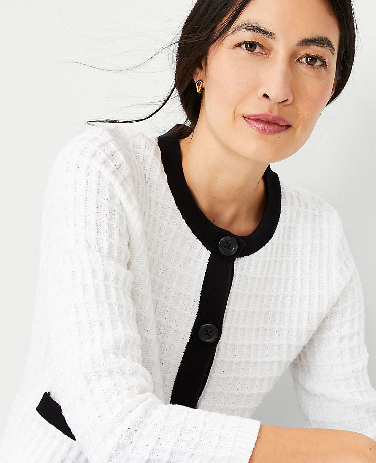 Contrast Trim Tweedy Sweater Jacket