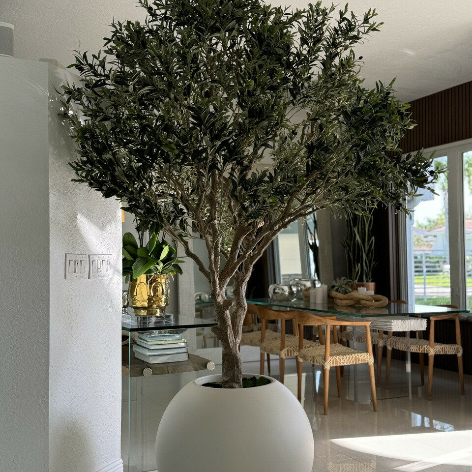 Olive Tree in Matte Beige 30′′ Globe Planter Artificial Tree