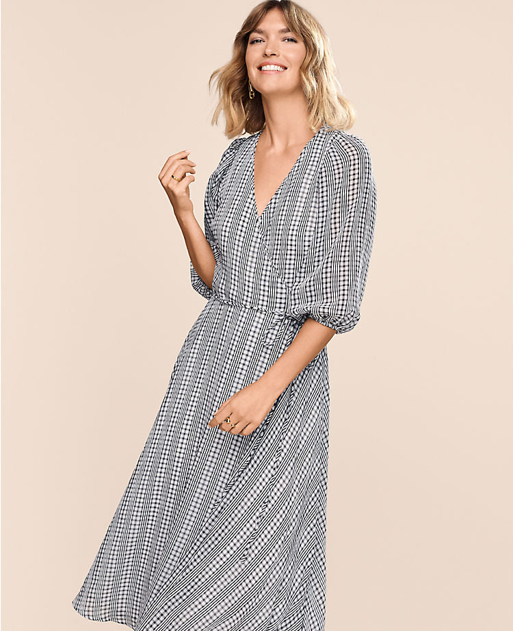 Robe portefeuille midi à carreaux
