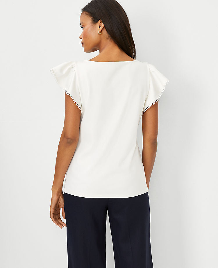 Bobble-Top mit Flatterärmeln
