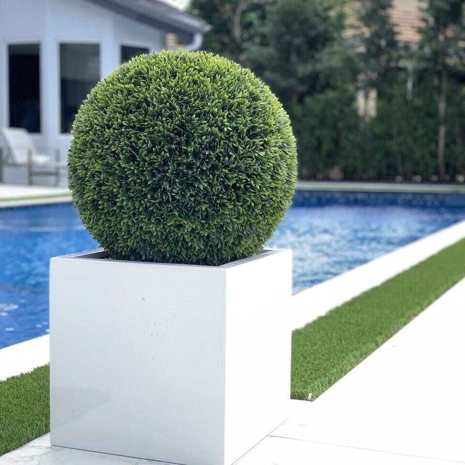 Large Block Fiberglass Planter with 20′′ Topiary