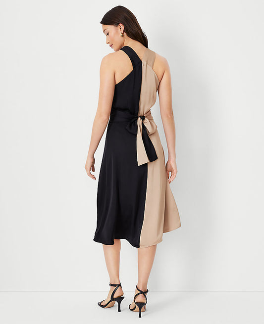 Colorblock Crossover Neckholderkleid