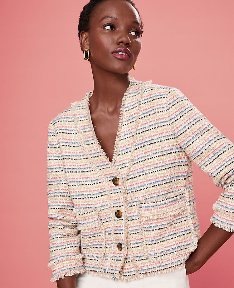 Shimmer FRinge Tweed Cardigan Jacket