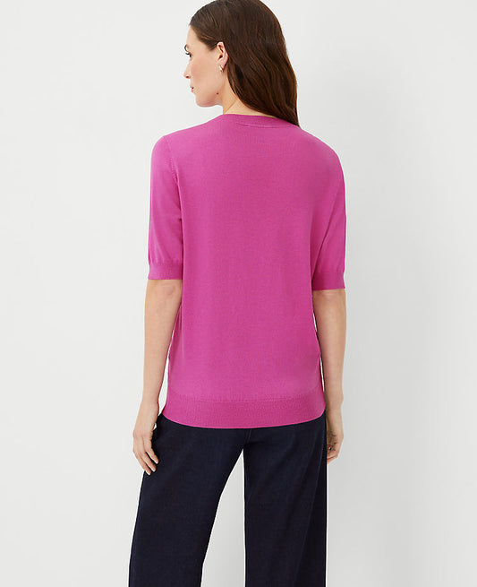 T-shirt en tricot perforé à manches courtes et mélanges de matières