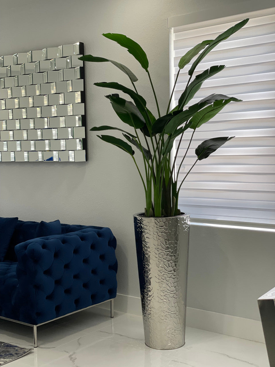 Silver Hammered Stainless Steel Cone with 7ft Bird of Paradise(Out of Stock)