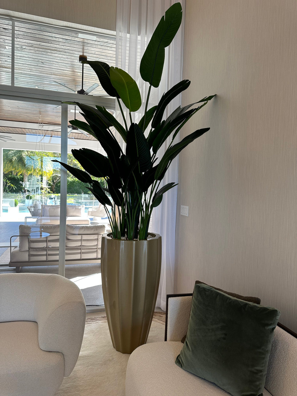 San Jose Fluted Planter in Champagne with Birds of Paradise