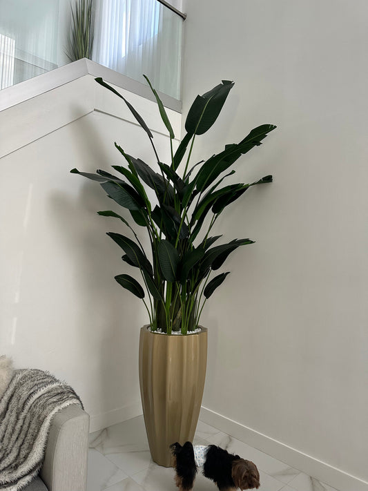 San Jose Fluted Planter in Champagne with Birds of Paradise