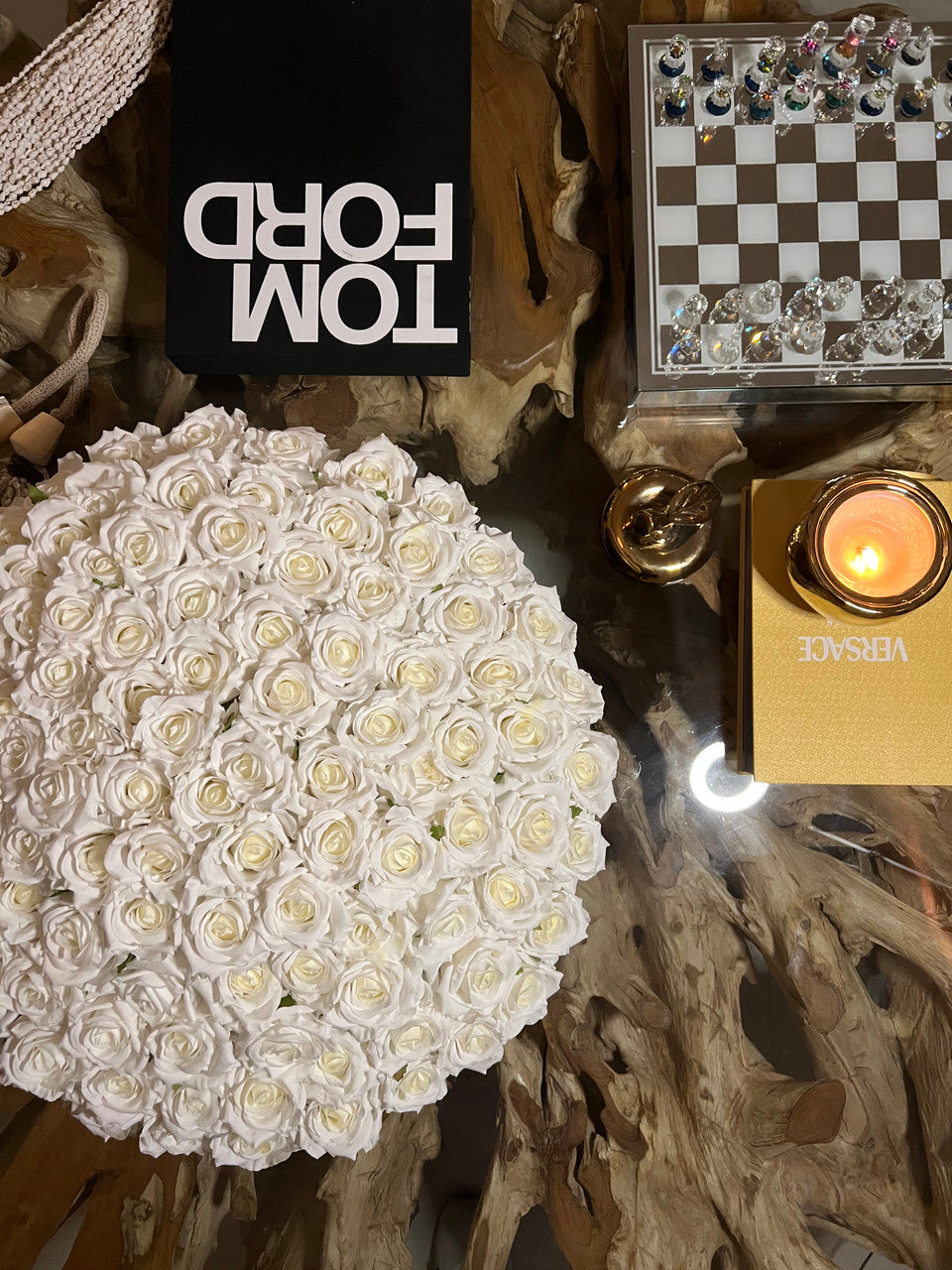 Large Newport Bowl with Real Touch White Roses