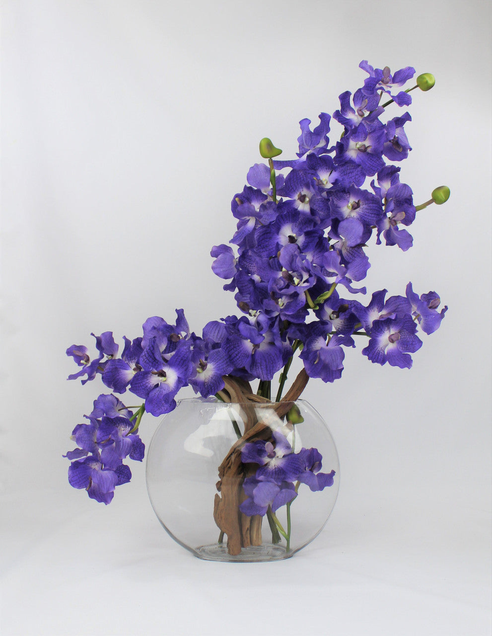 Vase Lune 12″ avec orchidées Vanda violettes