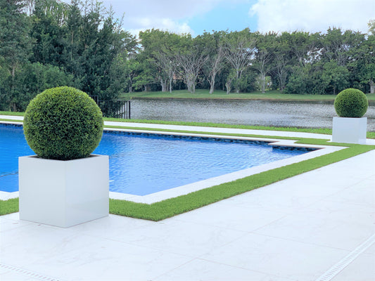 Medium Block Fiberglass Planter with 20″ Topiary