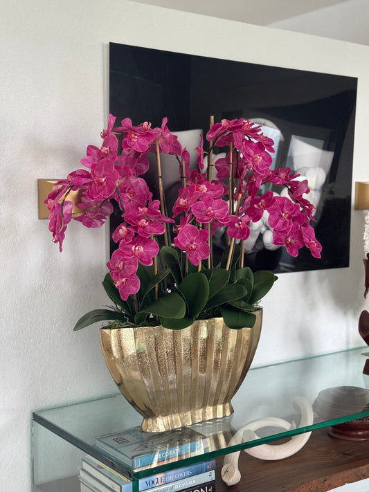 Vivien Gold Vase with Pink Phaleanopsis Orchids