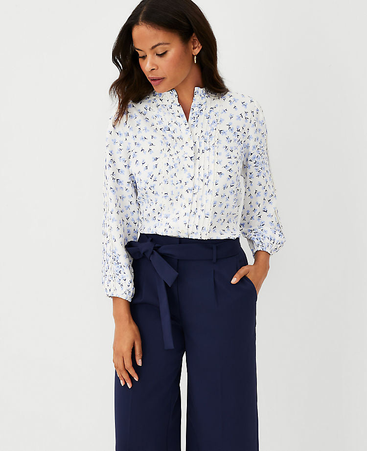 Floral Pintucked Mixed Media Top
