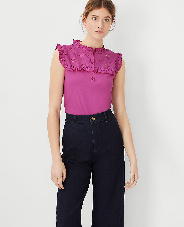 Débardeur en Coton Pima à Empiècement Œillets