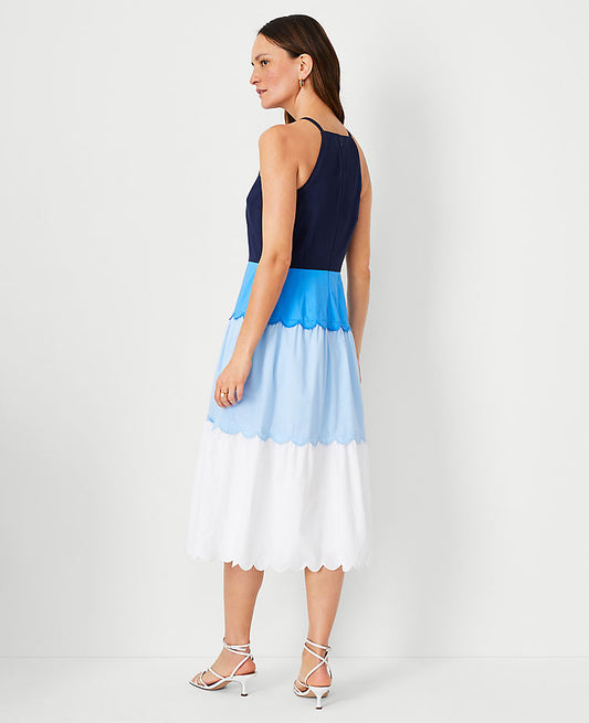 Colorblock Neckholder-Kleid mit ausgestelltem Rock