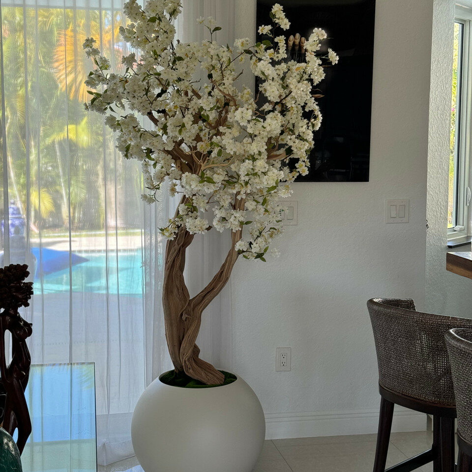 Most popular matte beige globe with custom made cherry blossom tree