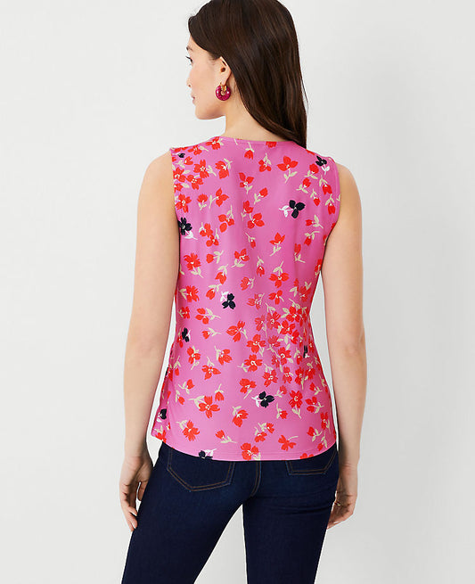 Haut cache-cœur sans manches raffiné et extensible à motif floral