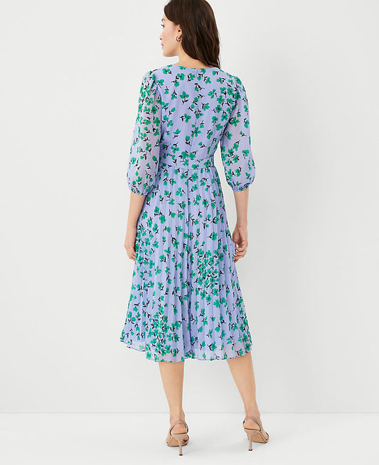 Robe trapèze plissée à imprimé floral