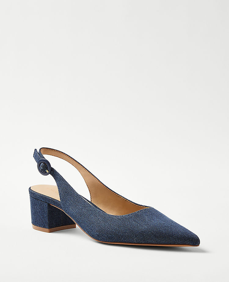 Denim Slingback-Pumps mit Blockabsatz