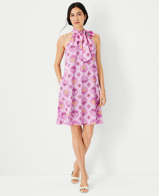 Robe à imprimé carreaux et col noué