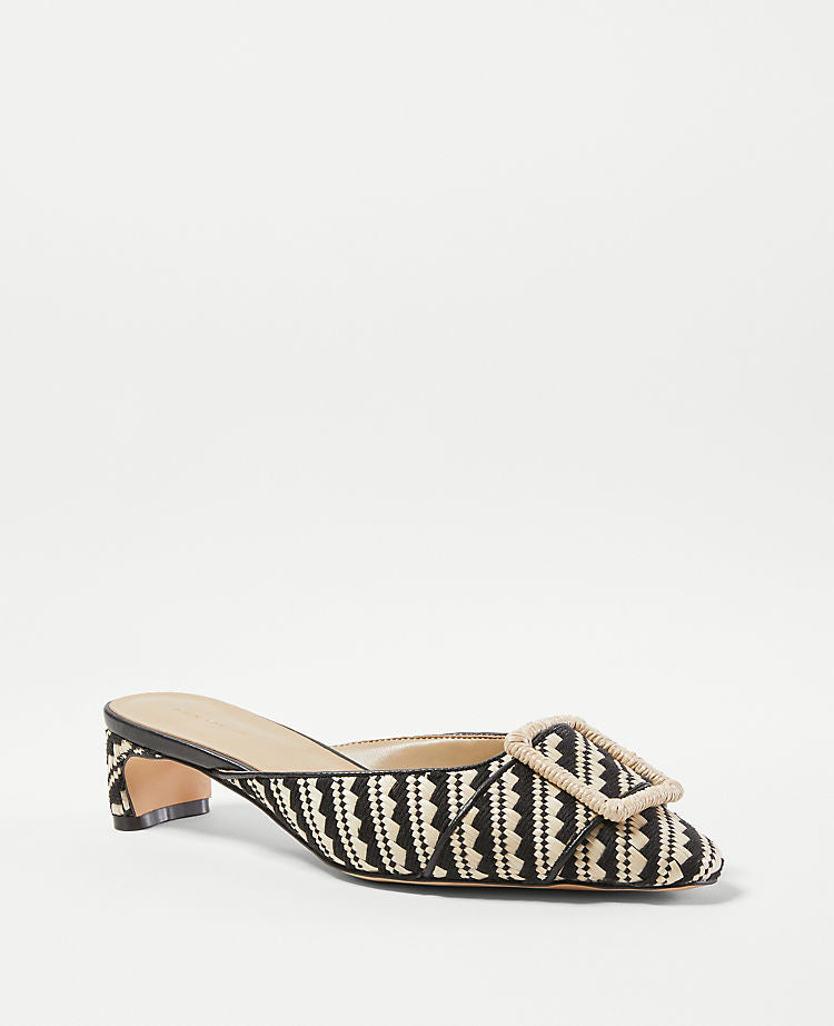 Mules à talon compensé en paille tressée avec boucle