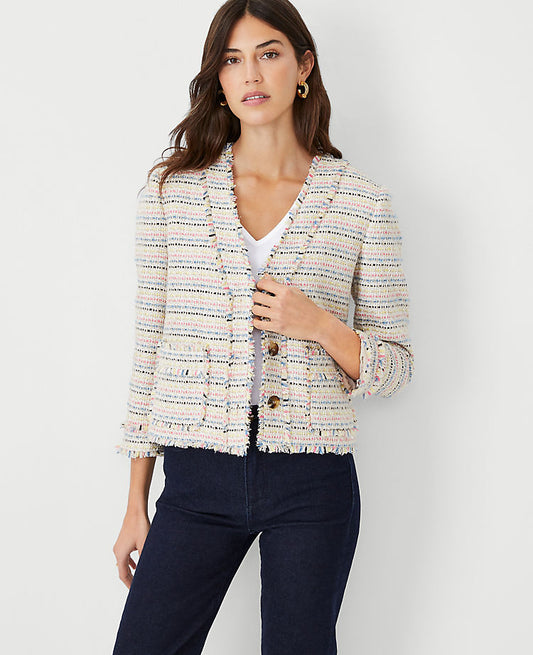 Cardigan veste en tweed scintillant à franges