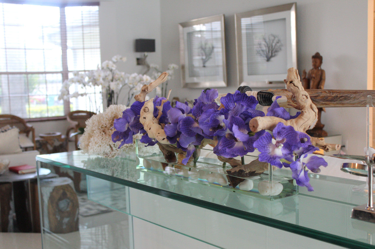 Jardinière en verre de 60 cm Casa Moderna avec vandas violets