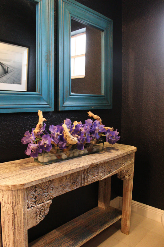 Jardinière en verre de 60 cm Casa Moderna avec vandas violets