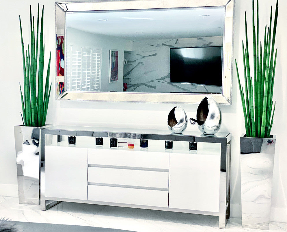 Jardinière cube en acier inoxydable avec Sansevieria