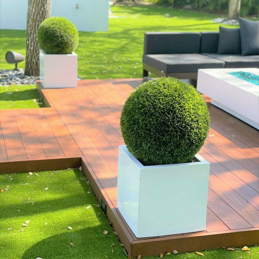 Large Block Fiberglass Planter with 20′′ Topiary
