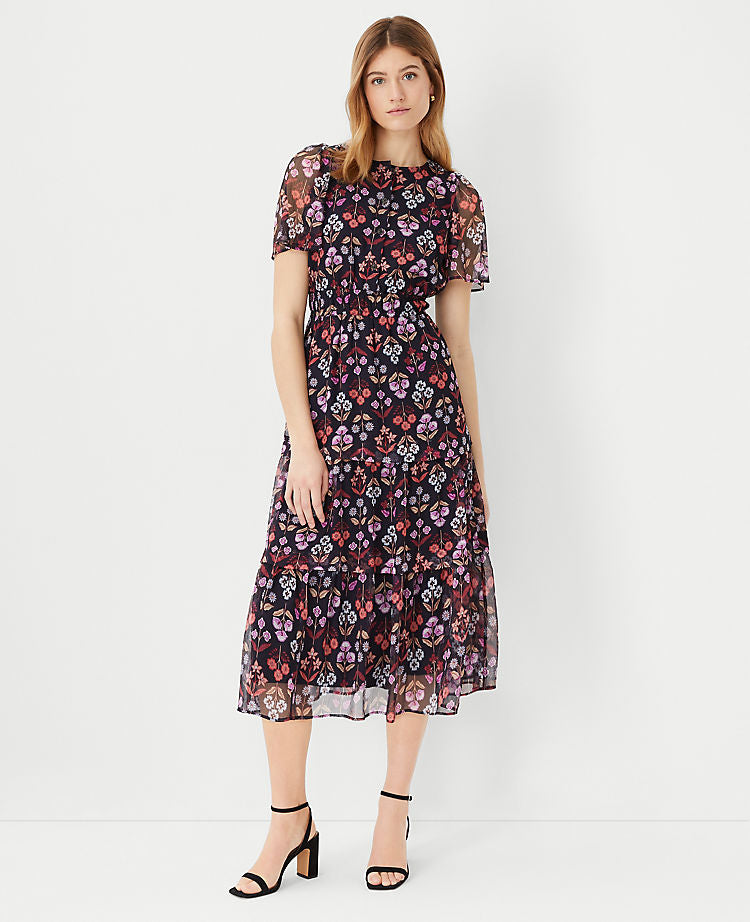 Geblümtes Stufen-Midikleid