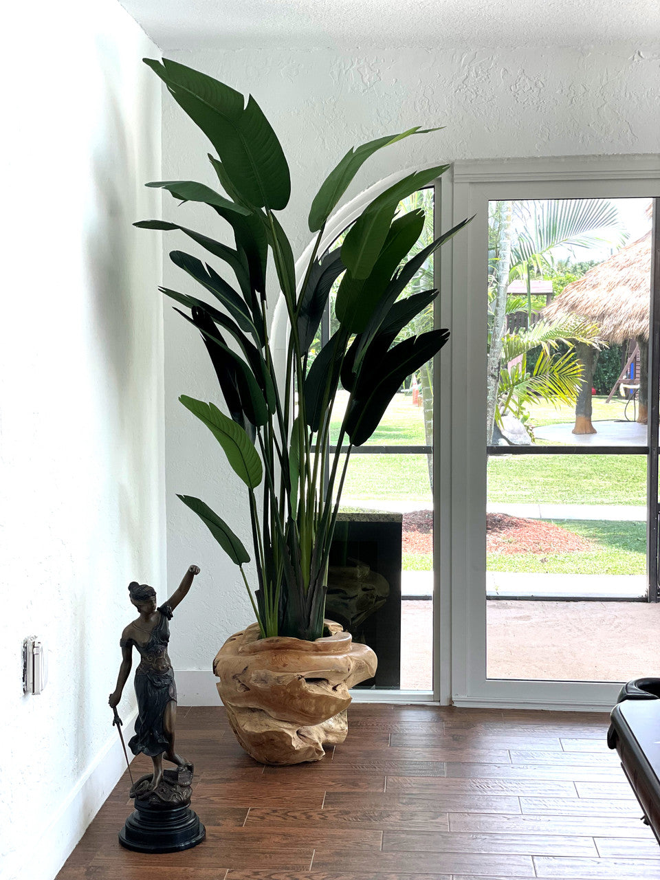 Large Teak Vessel  with Large Bird of Paradise