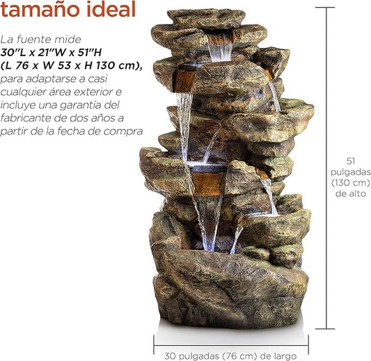 51″ Tall Outdoor 6-TierRainforest Waterfall Fountain with 30 LED Lights