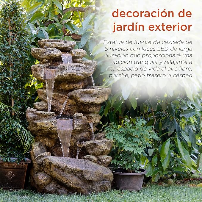 51″ Tall Outdoor 6-TierRainforest Waterfall Fountain with 30 LED Lights