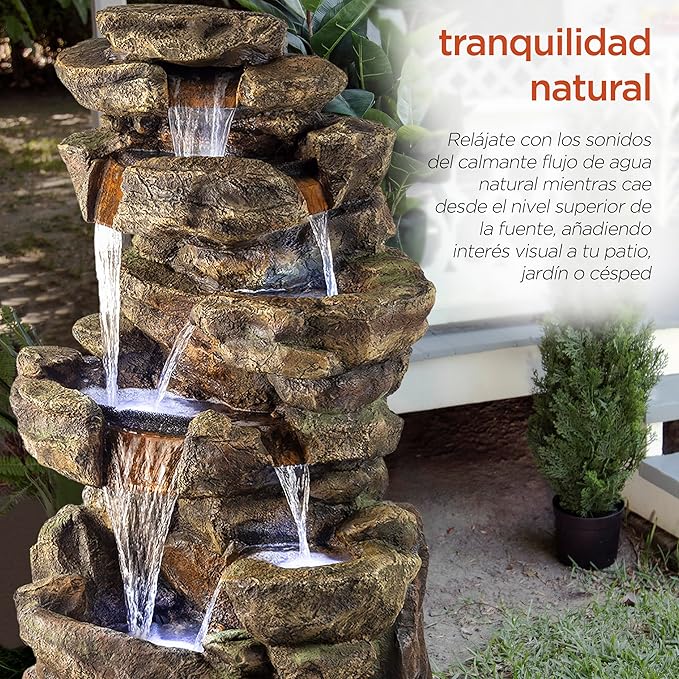 51″ Tall Outdoor 6-TierRainforest Waterfall Fountain with 30 LED Lights