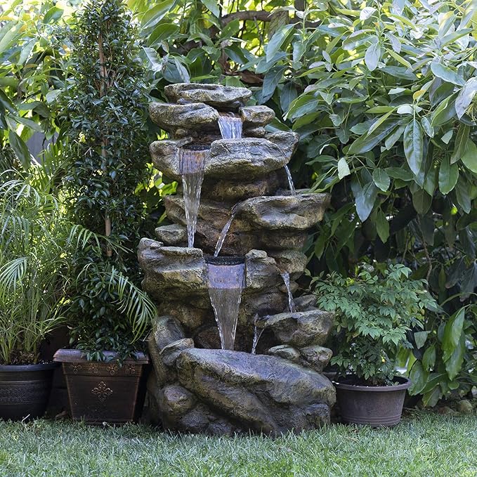 51″ Tall Outdoor 6-TierRainforest Waterfall Fountain with 30 LED Lights