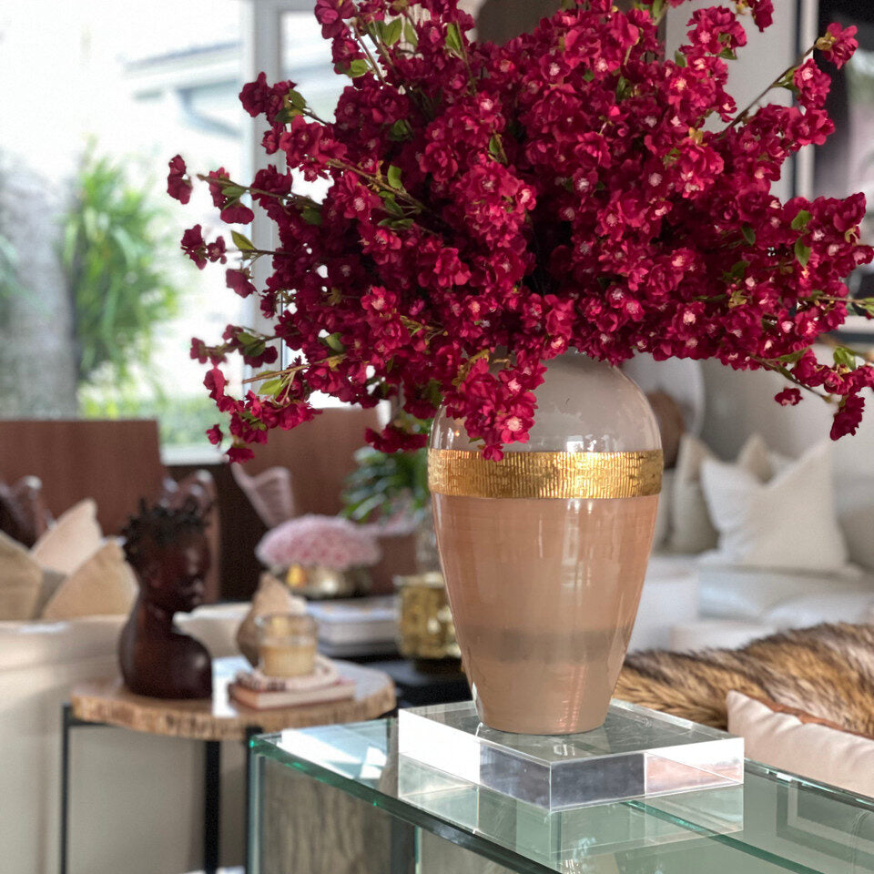 Goddess Vase with Burgundy Cherry Blossoms