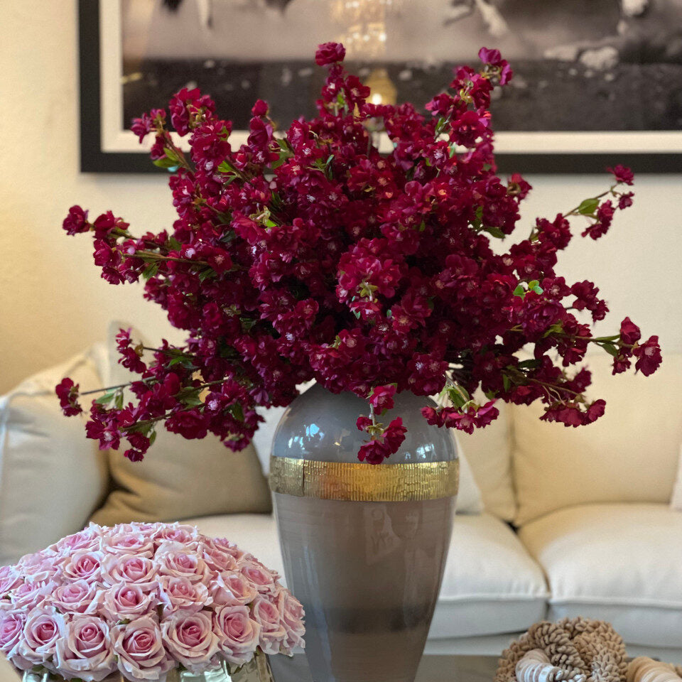 Goddess Vase with Burgundy Cherry Blossoms