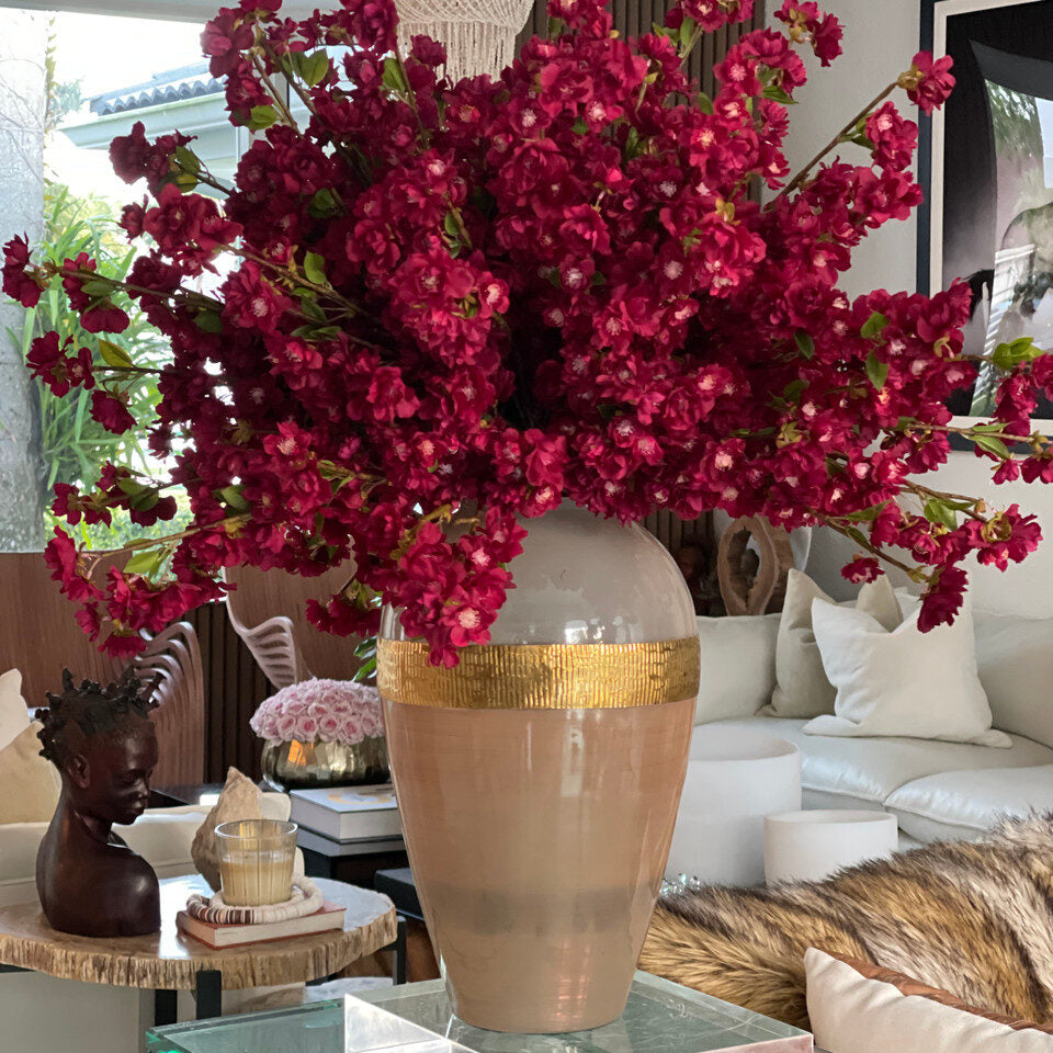 Goddess Vase with Burgundy Cherry Blossoms