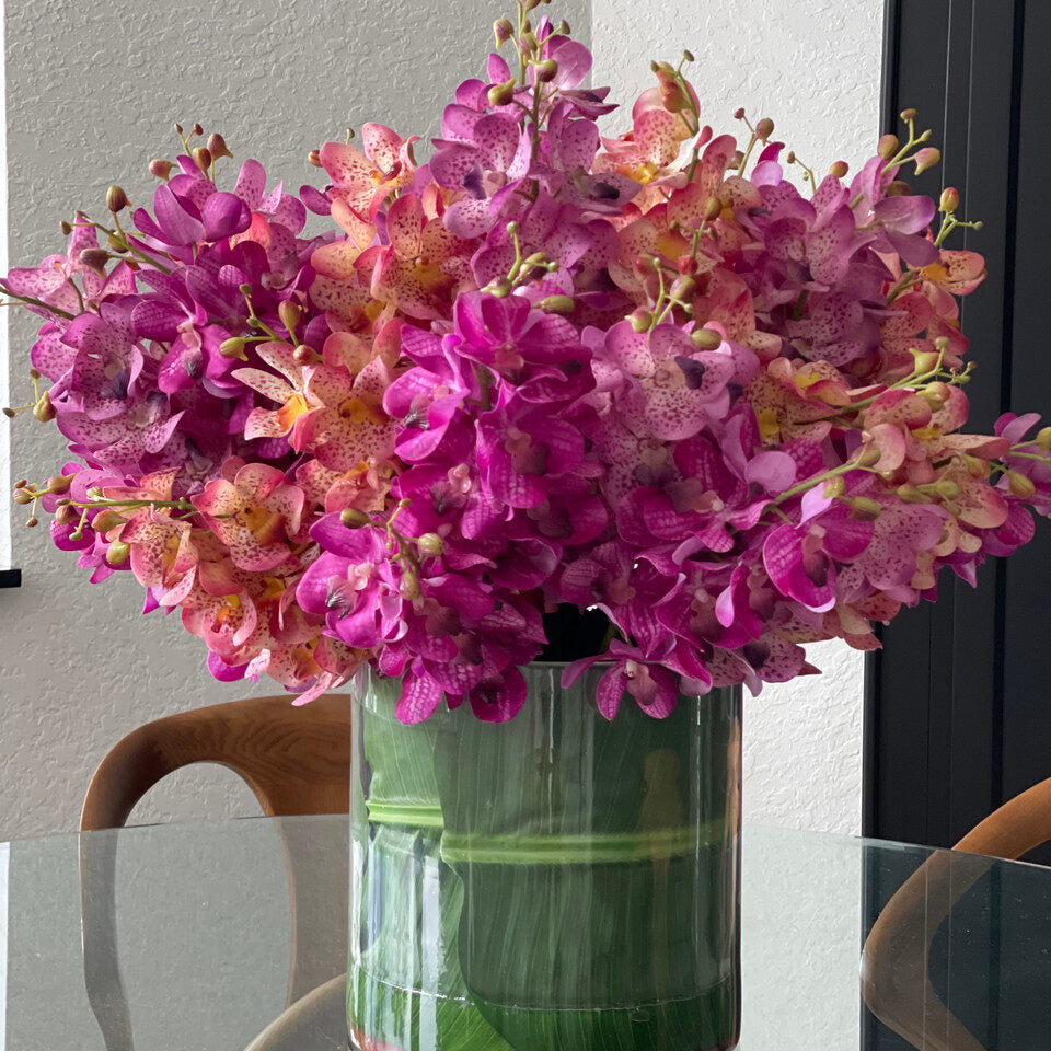 Mixed Mokara Orchids in Oversized Rota Cylinder