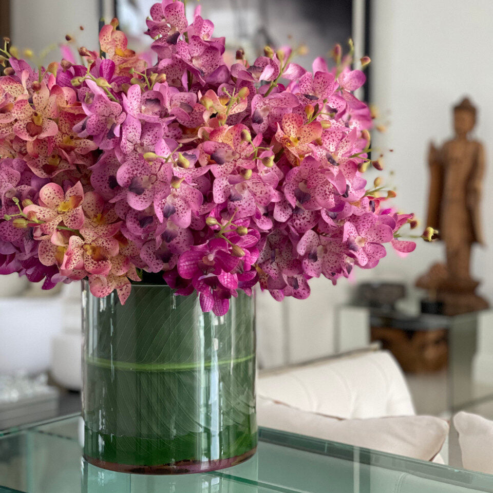 Mixed Mokara Orchids in Oversized Rota Cylinder
