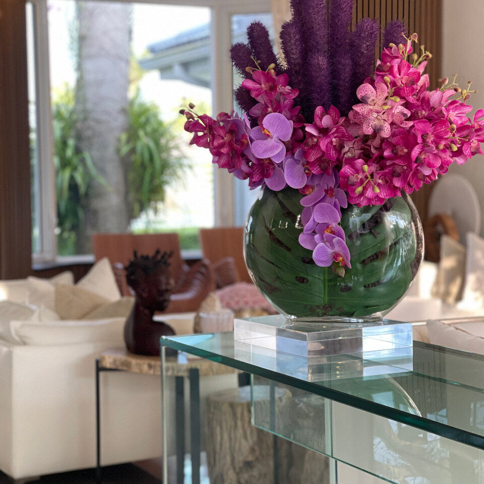 Vase Lune avec Liatris et Orchidées Vanda