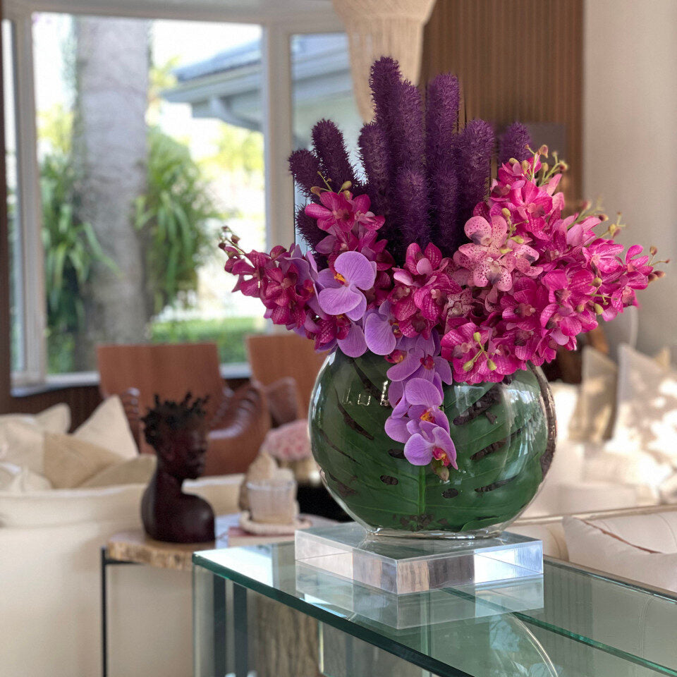 Vase Lune avec Liatris et Orchidées Vanda