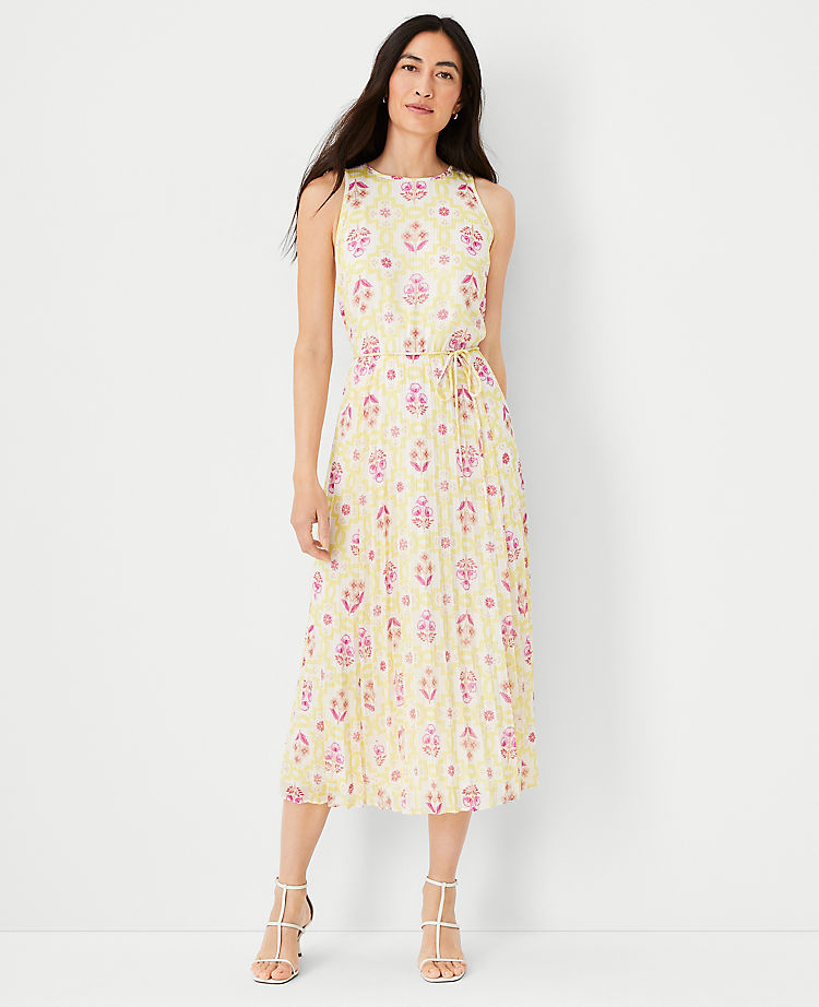 Robe Midi Plissée à Imprimé Carrelage Scintillant