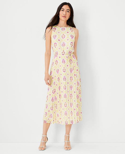 Robe Midi Plissée à Imprimé Carrelage Scintillant