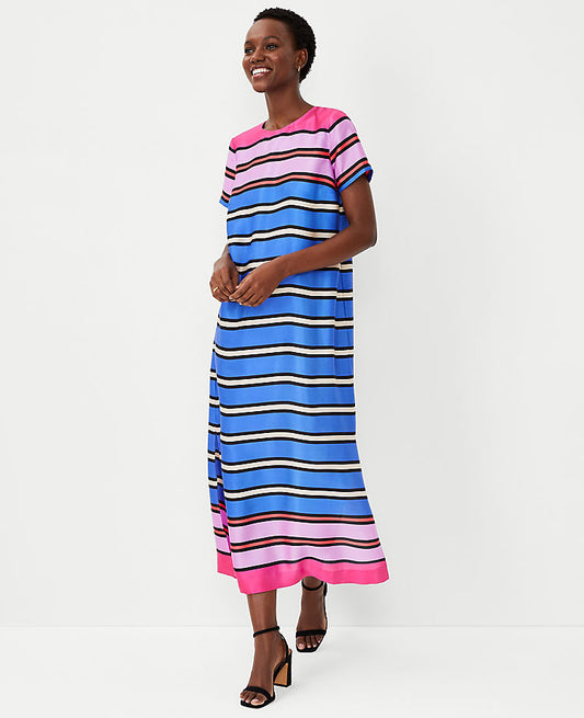 Robe longue rayée multicolore