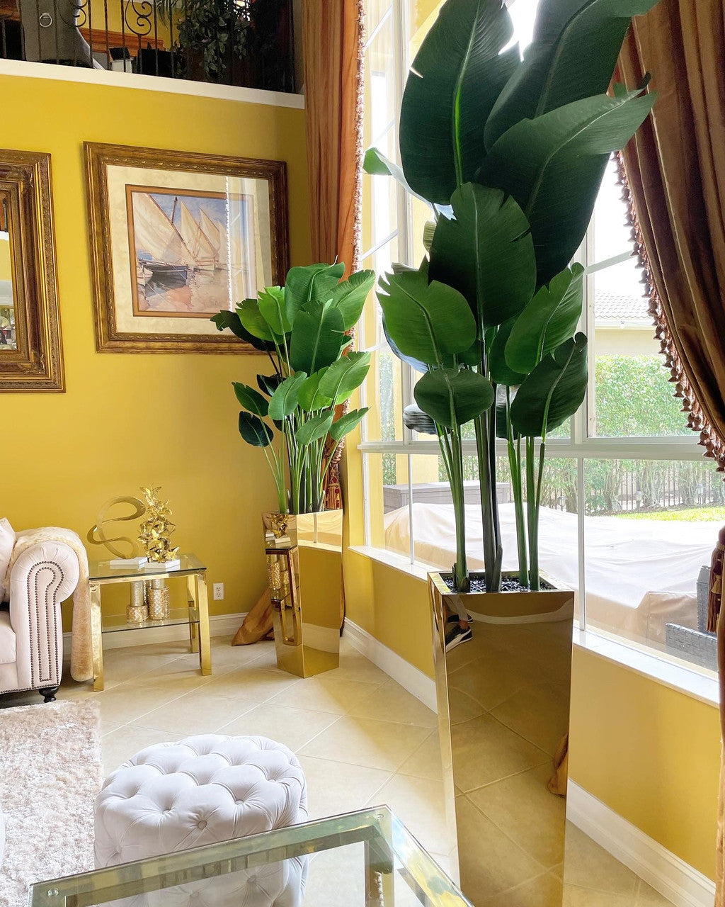 Gold Cube Planter with Bird of Paradise (7′)