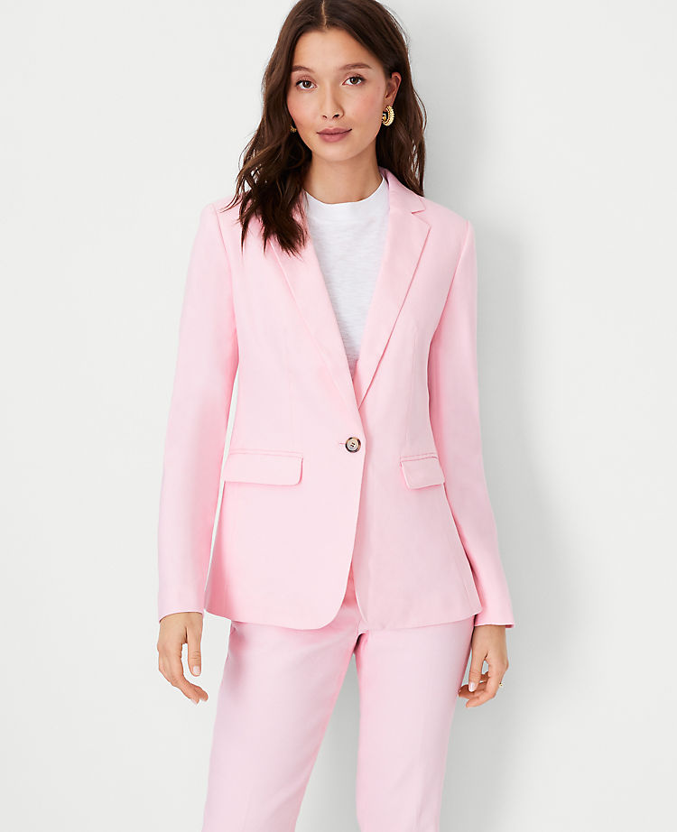 Le blazer à un bouton cranté en mélange de lin