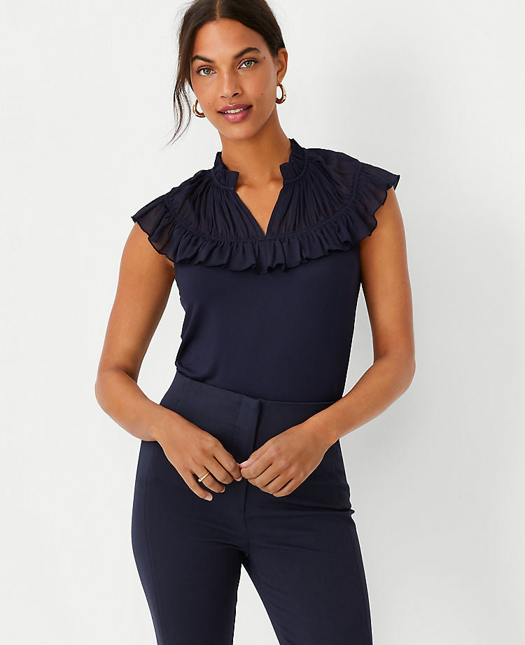 Mixed Media Ruffle Yoke Top